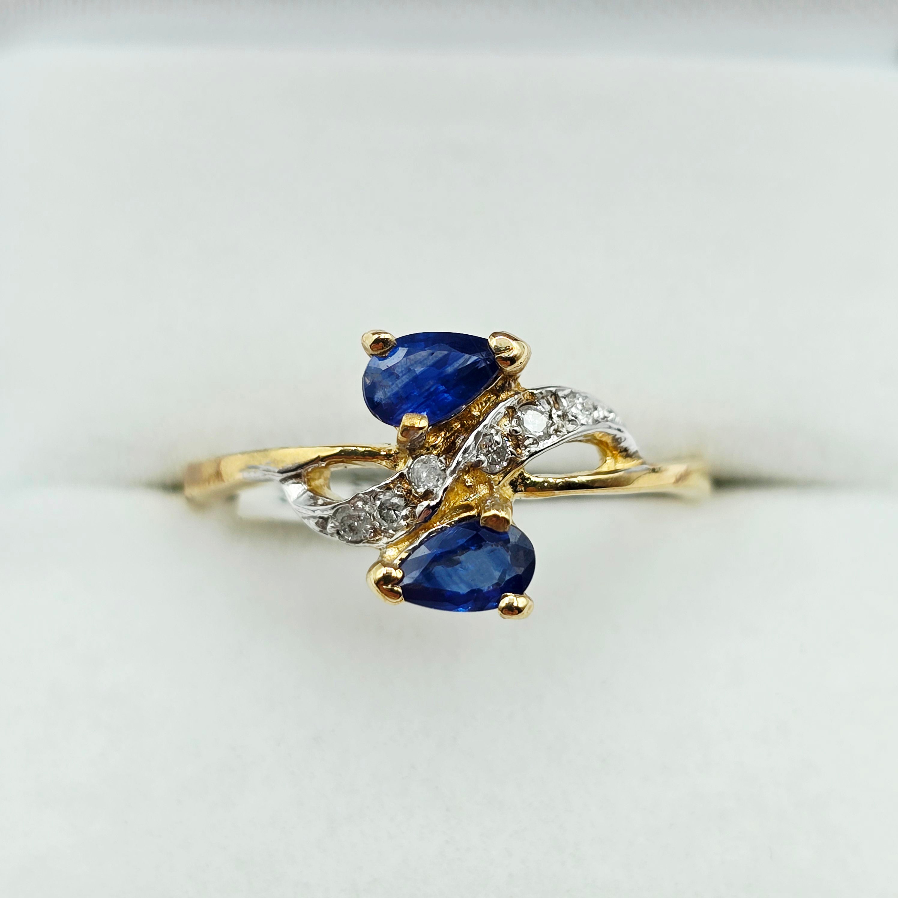 10K Yellow Gold Natural Blue Sapphire Ring, 0.50ct Sapphire & Diamond Ring, September Birthstone, Two Stone Ring, Gift for Her