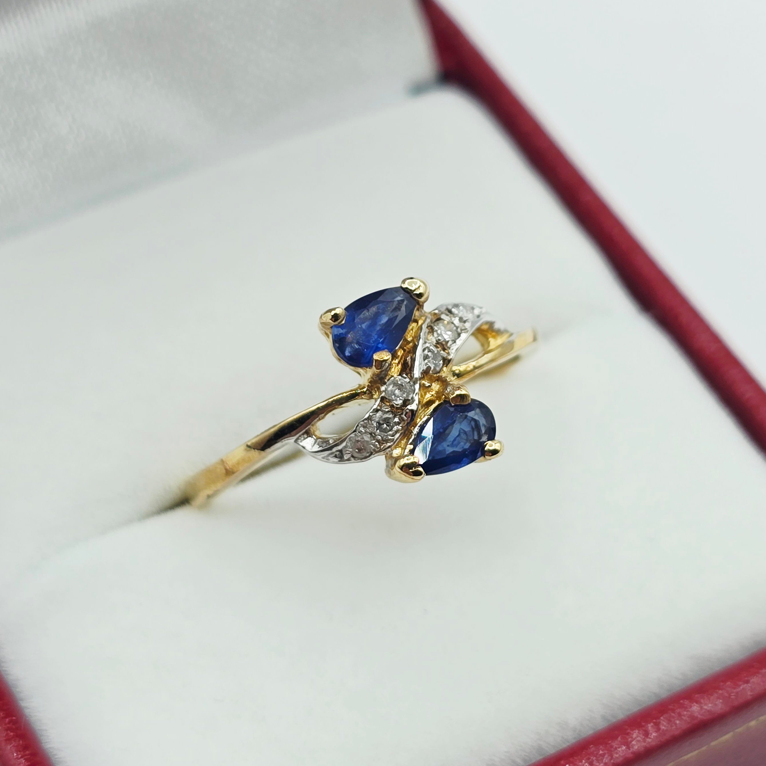 10K Yellow Gold Natural Blue Sapphire Ring, 0.50ct Sapphire & Diamond Ring, September Birthstone, Two Stone Ring, Gift for Her