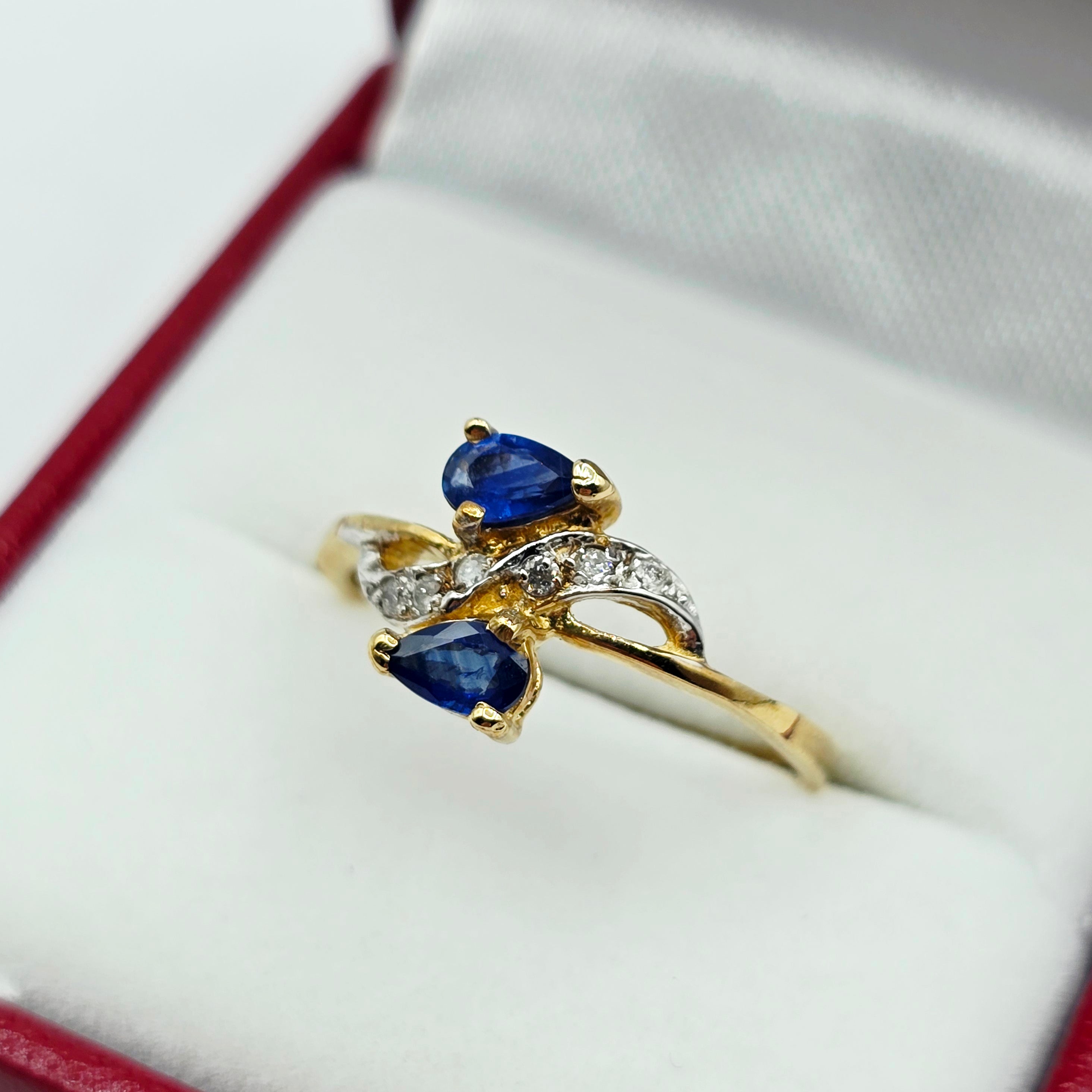 10K Yellow Gold Natural Blue Sapphire Ring, 0.50ct Sapphire & Diamond Ring, September Birthstone, Two Stone Ring, Gift for Her