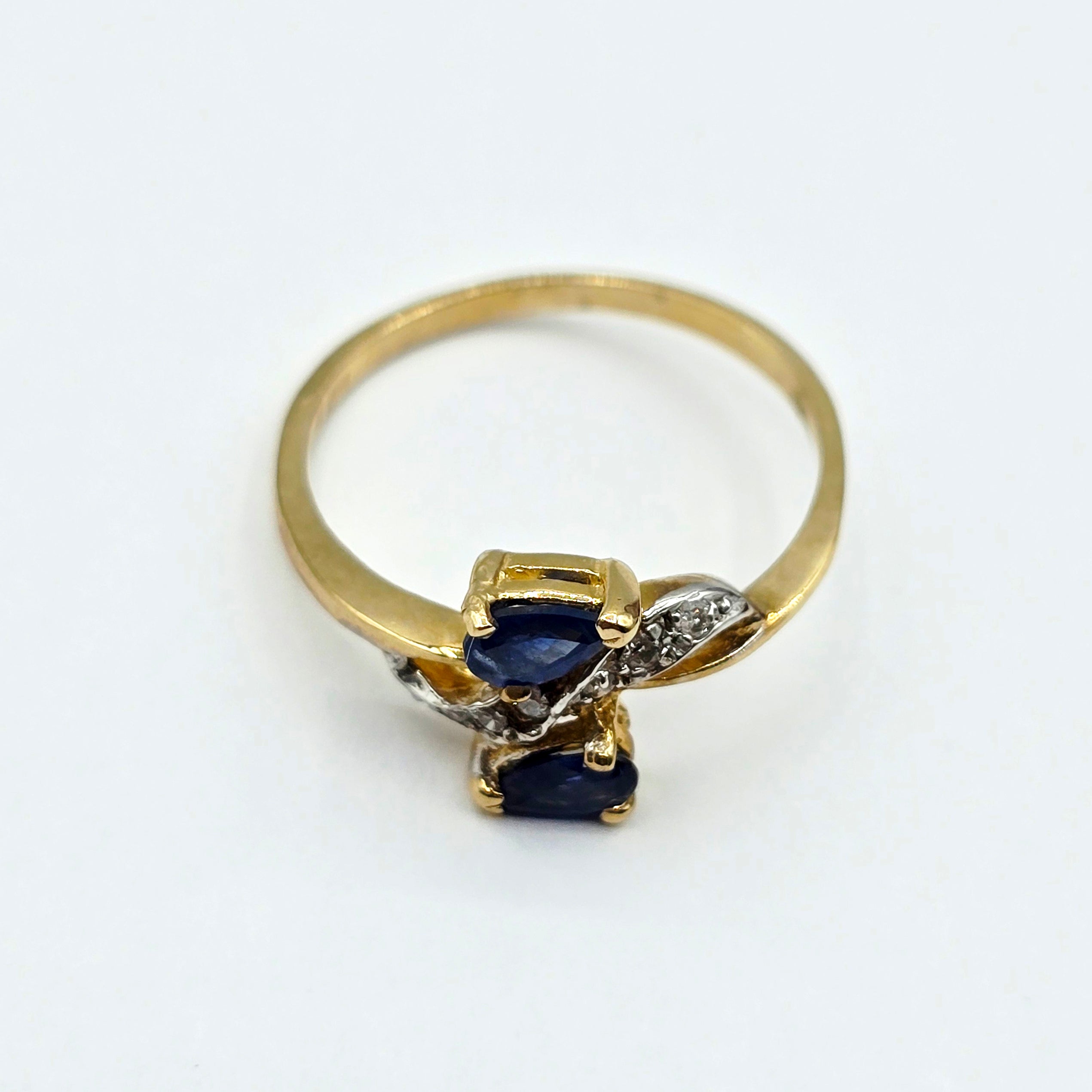 10K Yellow Gold Natural Blue Sapphire Ring, 0.50ct Sapphire & Diamond Ring, September Birthstone, Two Stone Ring, Gift for Her