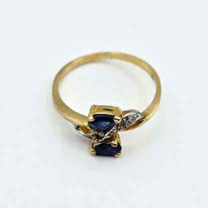 10K Yellow Gold Natural Blue Sapphire Ring, 0.50ct Sapphire & Diamond Ring, September Birthstone, Two Stone Ring, Gift for Her