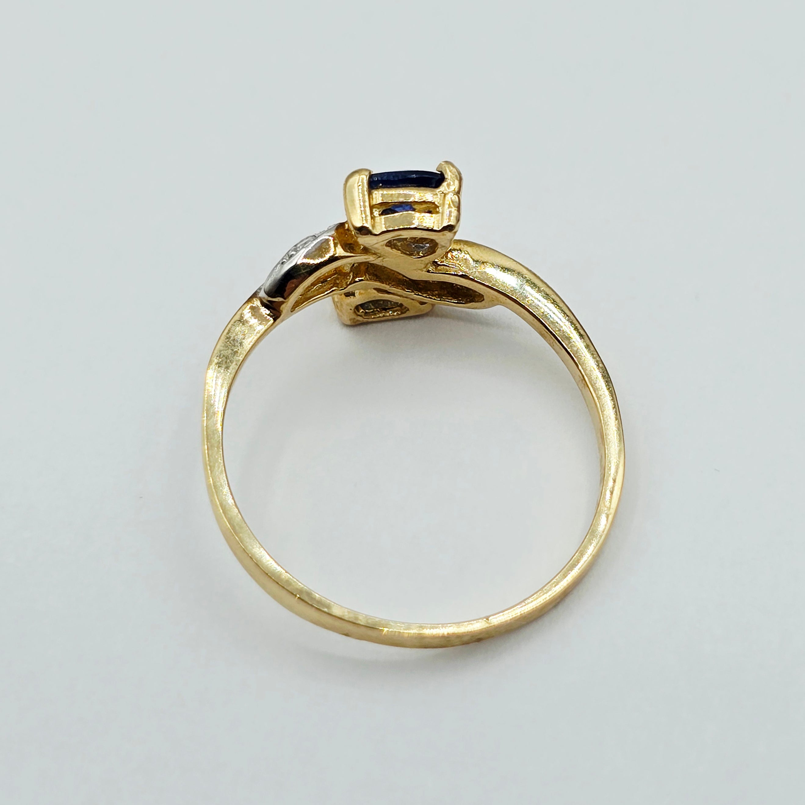 10K Yellow Gold Natural Blue Sapphire Ring, 0.50ct Sapphire & Diamond Ring, September Birthstone, Two Stone Ring, Gift for Her