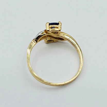 10K Yellow Gold Natural Blue Sapphire Ring, 0.50ct Sapphire & Diamond Ring, September Birthstone, Two Stone Ring, Gift for Her