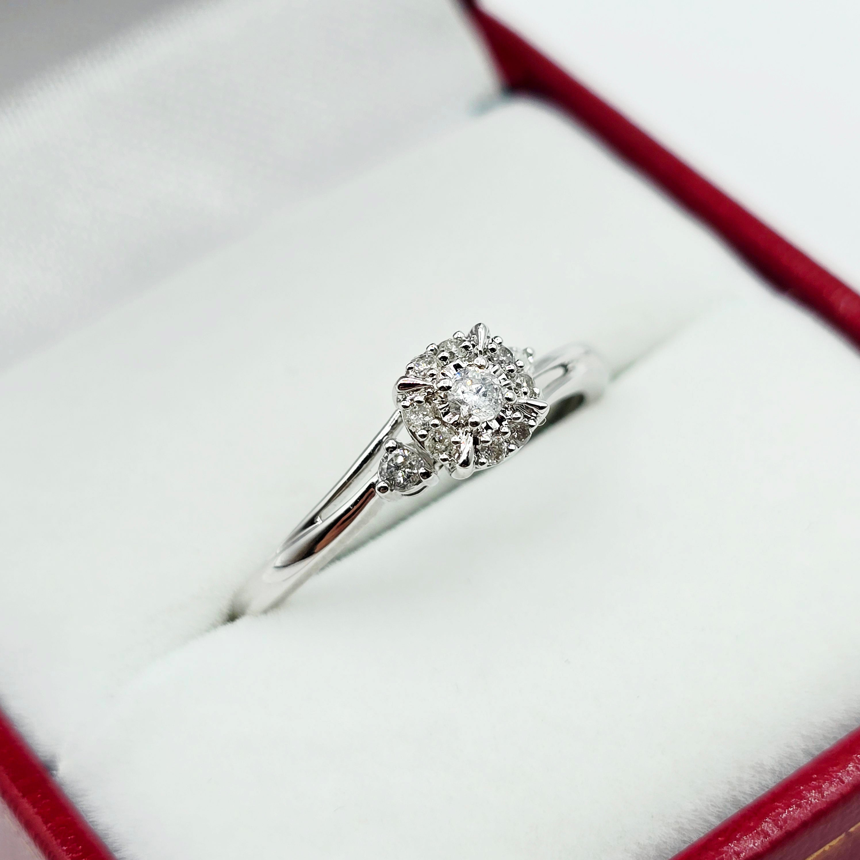 10K White Gold Natural Diamond Ring, 0.15ct Genuine Diamond Ring