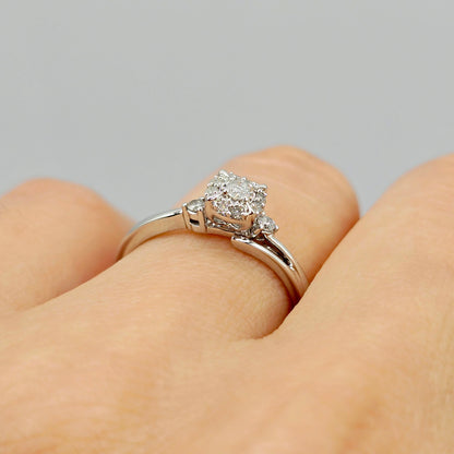 10K White Gold Natural Diamond Ring, 0.15ct Genuine Diamond Ring