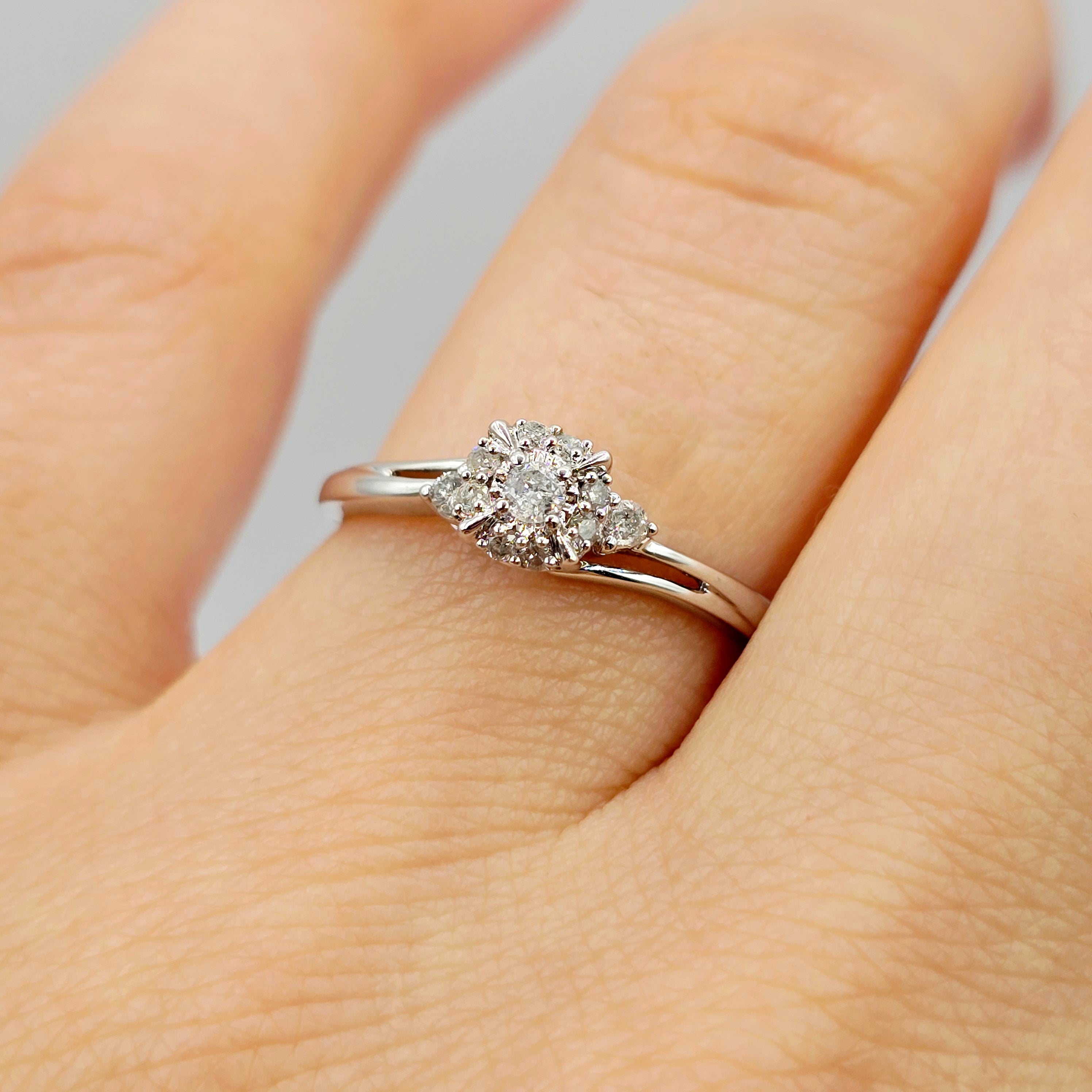 10K White Gold Natural Diamond Ring, 0.15ct Genuine Diamond Ring