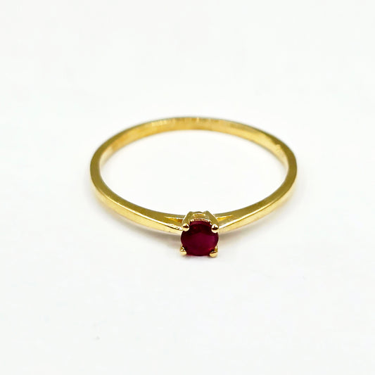10K Solitaire Gold Ring Set With 3 mm Round Genuine Gemstone, Birthstone Ring, Rings Jewelry, Gift For Her
