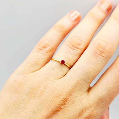 10K Solitaire Gold Ring Set With 3 mm Round Genuine Gemstone, Birthstone Ring, Rings Jewelry, Gift For Her