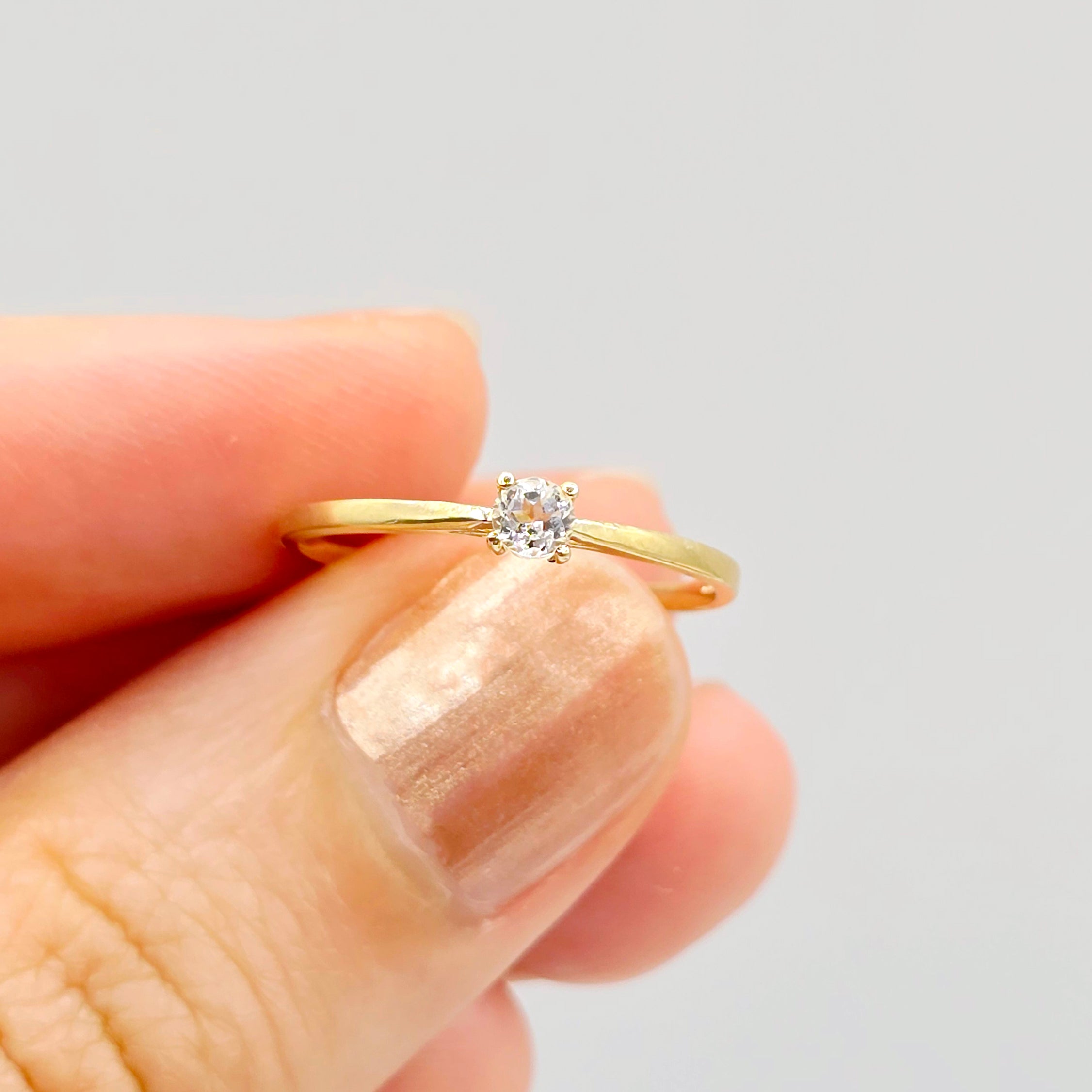 10K Solitaire Gold Ring Set With 3 mm Round Genuine Gemstone, Birthstone Ring, Rings Jewelry, Gift For Her
