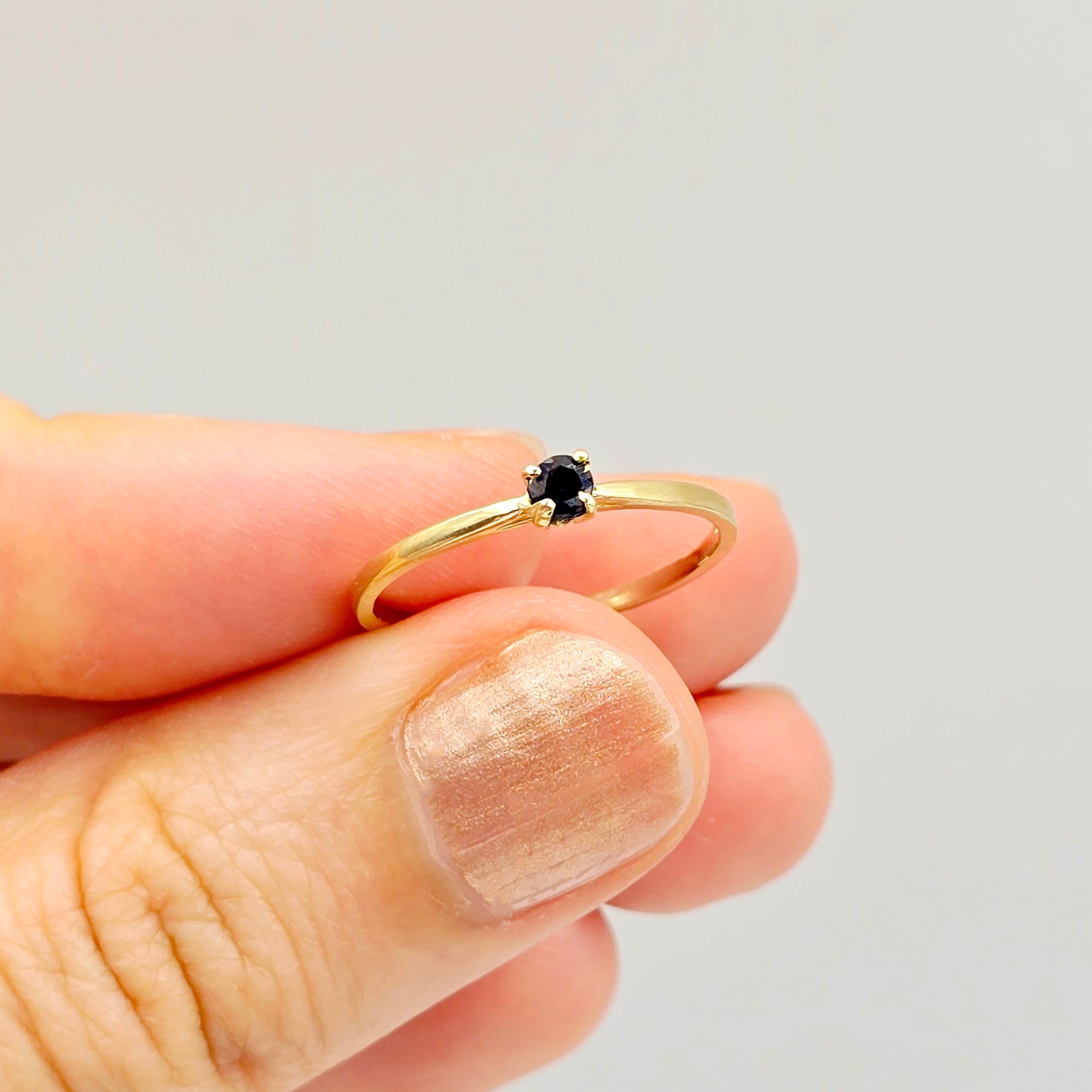 10K Solitaire Gold Ring Set With 3 mm Round Genuine Gemstone, Birthstone Ring, Rings Jewelry, Gift For Her