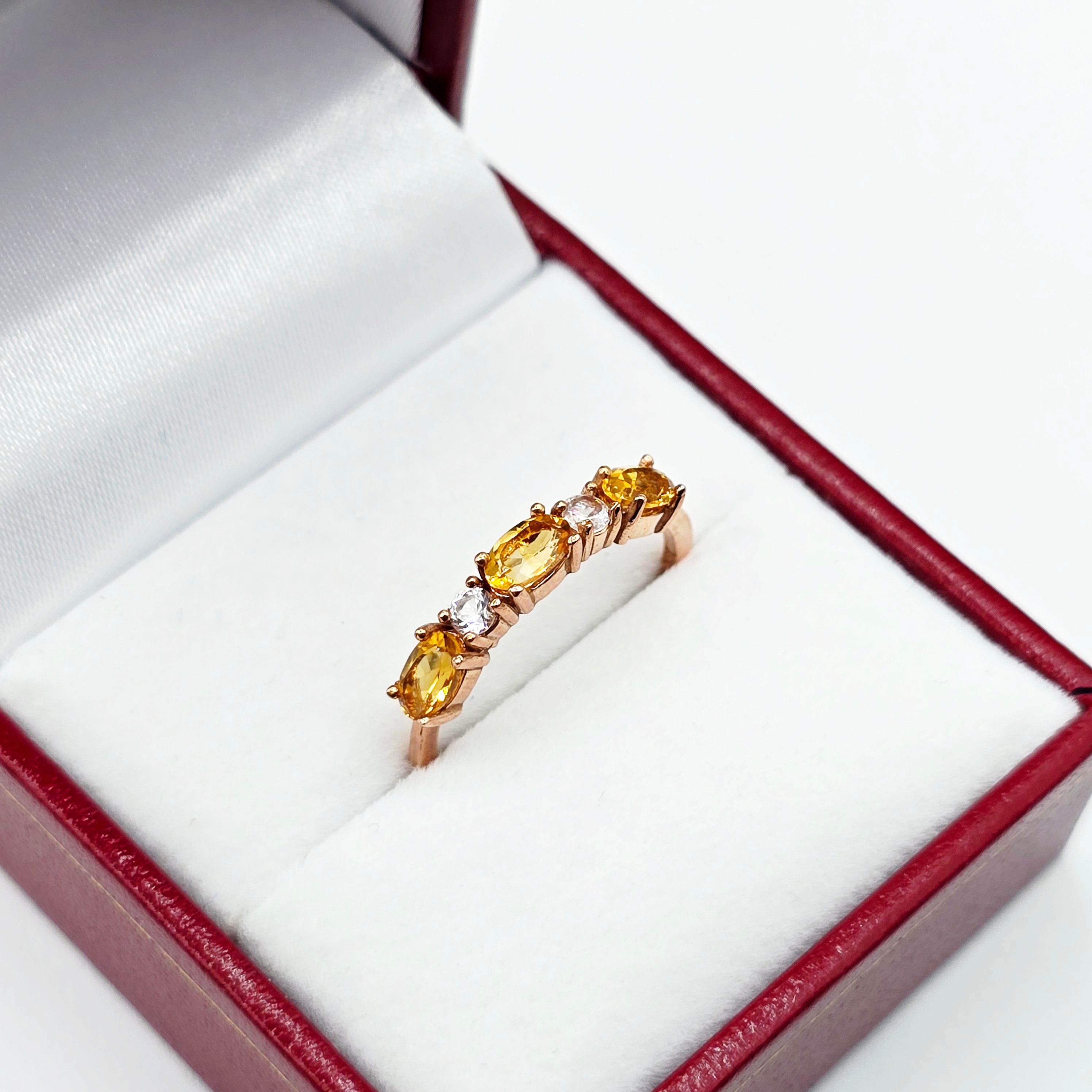 10K Gold Ring, 3 Genuine 5x3mm Oval Gemstones Ring, Dainty Gold Band, Birthstone Ring Gift for Her, Minimalist Fine Women Jewellery