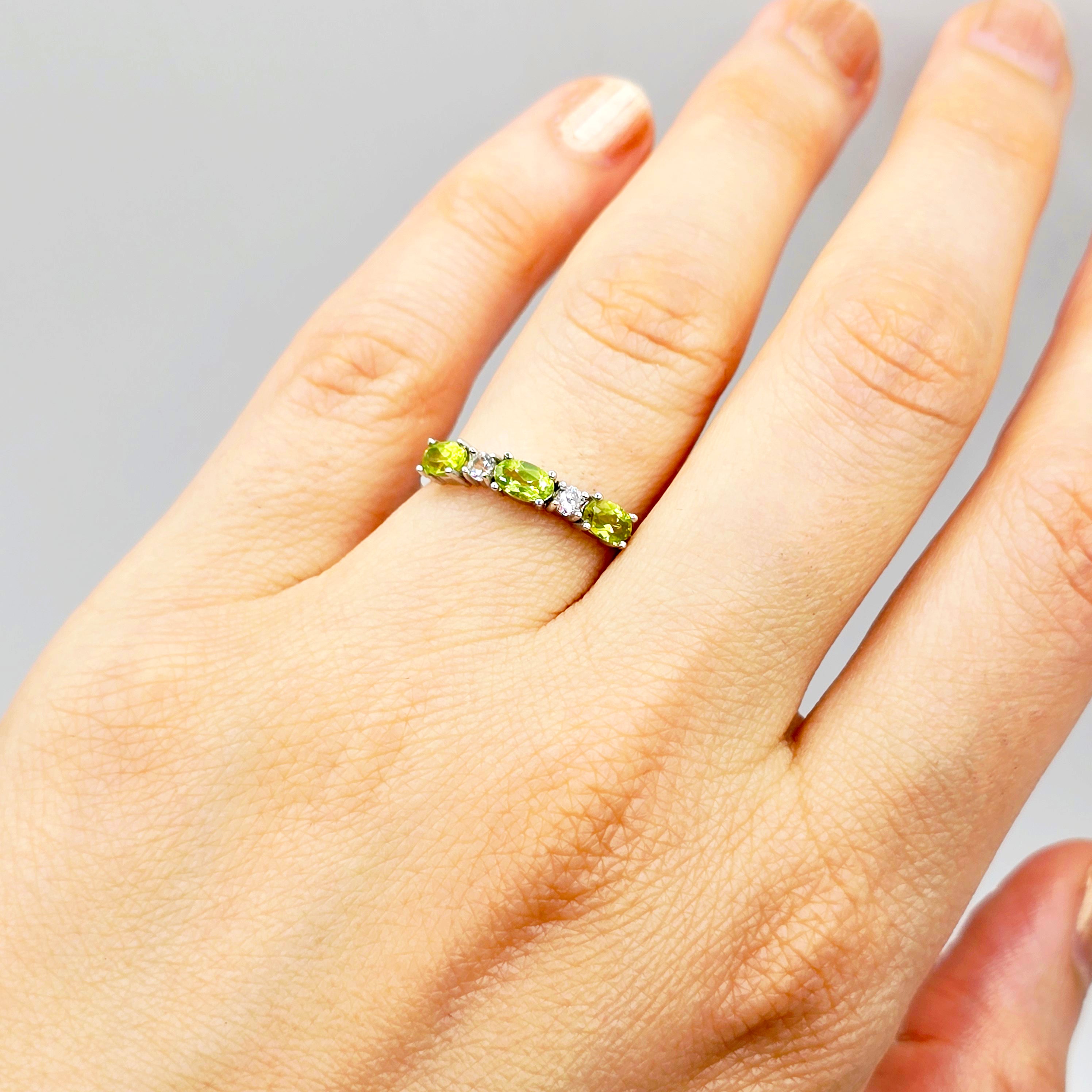 10K Gold Ring, 3 Genuine 5x3mm Oval Gemstones Ring, Dainty Gold Band, Birthstone Ring Gift for Her, Minimalist Fine Women Jewellery