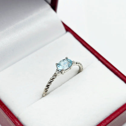 10K Yellow or White Gold Ring, Genuine 6x4mm Oval Gemstone and Diamond Accent, Dainty Birthstone Ring, Minimalist Fine Jewellery
