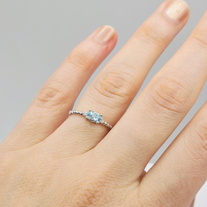 10K Yellow or White Gold Ring, Genuine 6x4mm Oval Gemstone and Diamond Accent, Dainty Birthstone Ring, Minimalist Fine Jewellery
