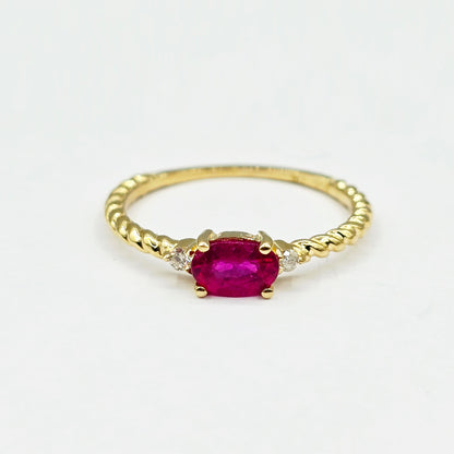 10K Yellow or White Gold Ring, Genuine 6x4mm Oval Gemstone and Diamond Accent, Dainty Birthstone Ring, Minimalist Fine Jewellery