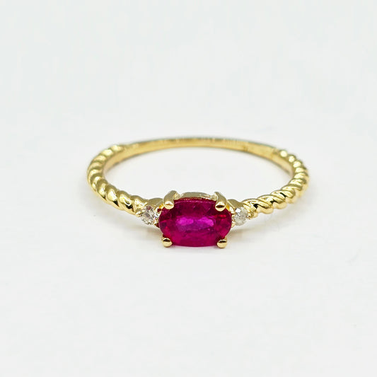 10K Yellow or White Gold Ring, Genuine 6x4mm Oval Gemstone and Diamond Accent, Dainty Birthstone Ring, Minimalist Fine Jewellery