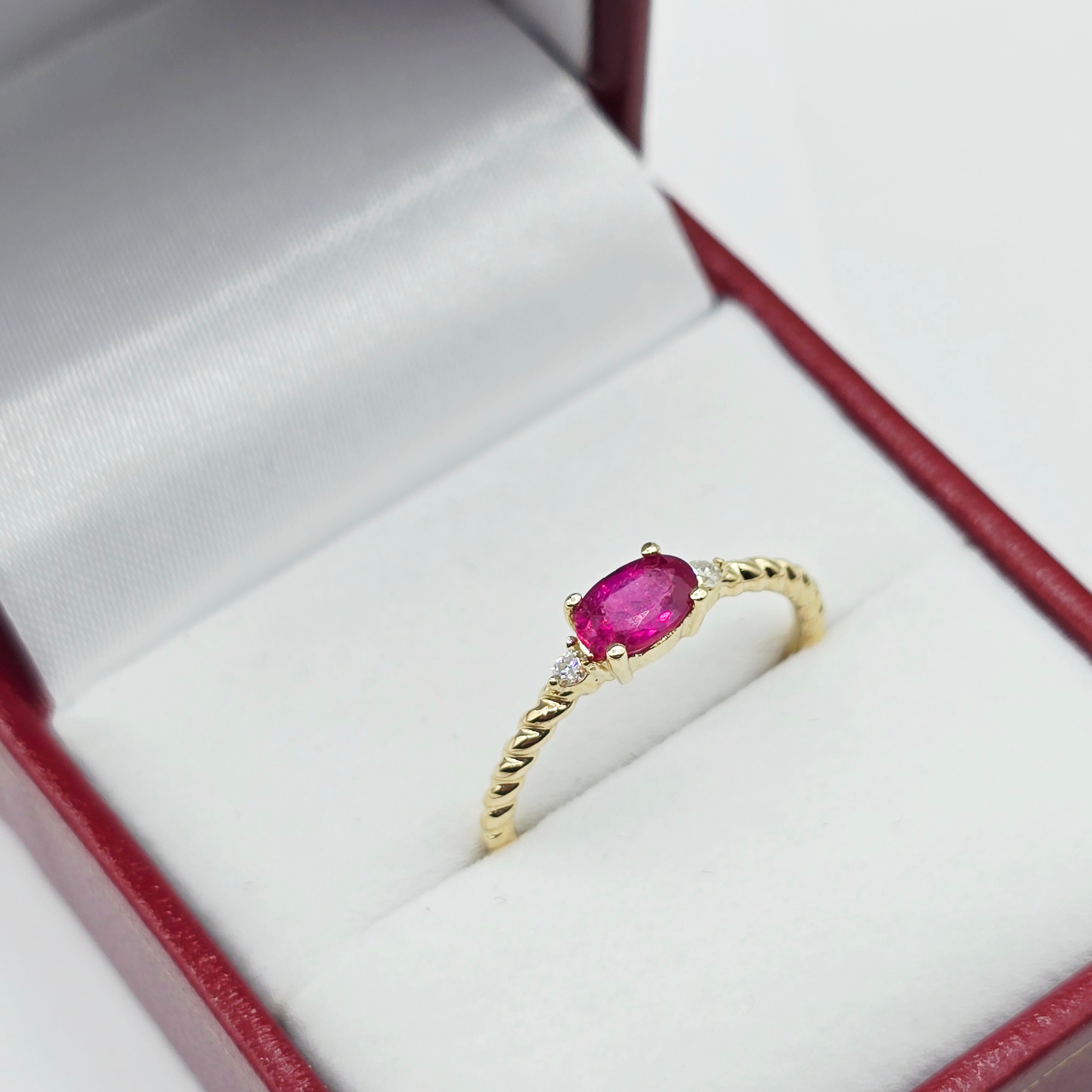 10K Yellow or White Gold Ring, Genuine 6x4mm Oval Gemstone and Diamond Accent, Dainty Birthstone Ring, Minimalist Fine Jewellery