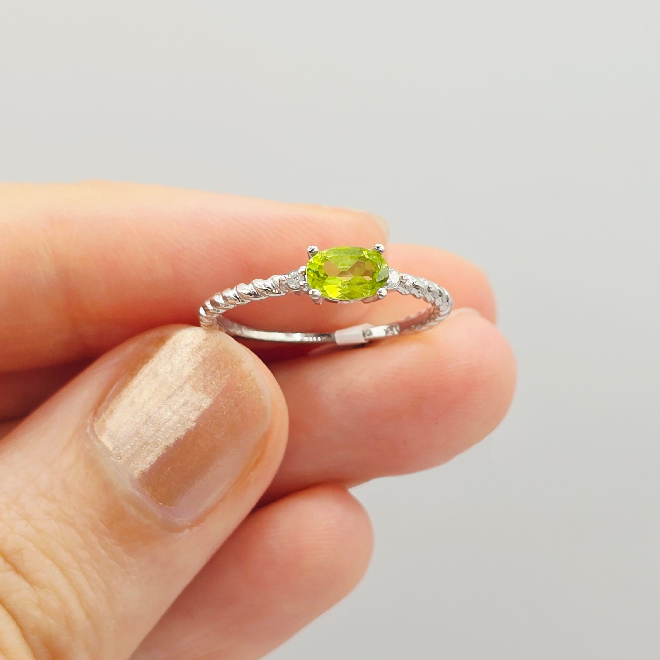 10K Yellow or White Gold Ring, Genuine 6x4mm Oval Gemstone and Diamond Accent, Dainty Birthstone Ring, Minimalist Fine Jewellery
