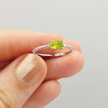 10K Yellow or White Gold Ring, Genuine 6x4mm Oval Gemstone and Diamond Accent, Dainty Birthstone Ring, Minimalist Fine Jewellery
