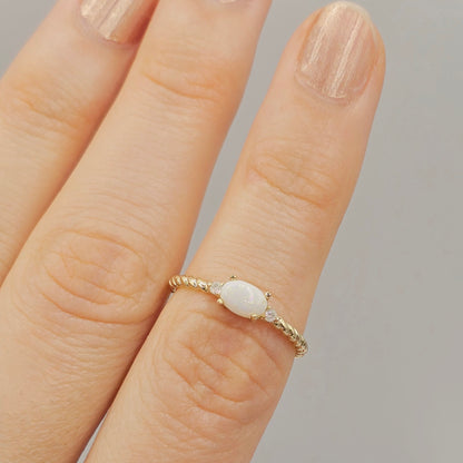 10K Yellow or White Gold Ring, Genuine 6x4mm Oval Gemstone and Diamond Accent, Dainty Birthstone Ring, Minimalist Fine Jewellery