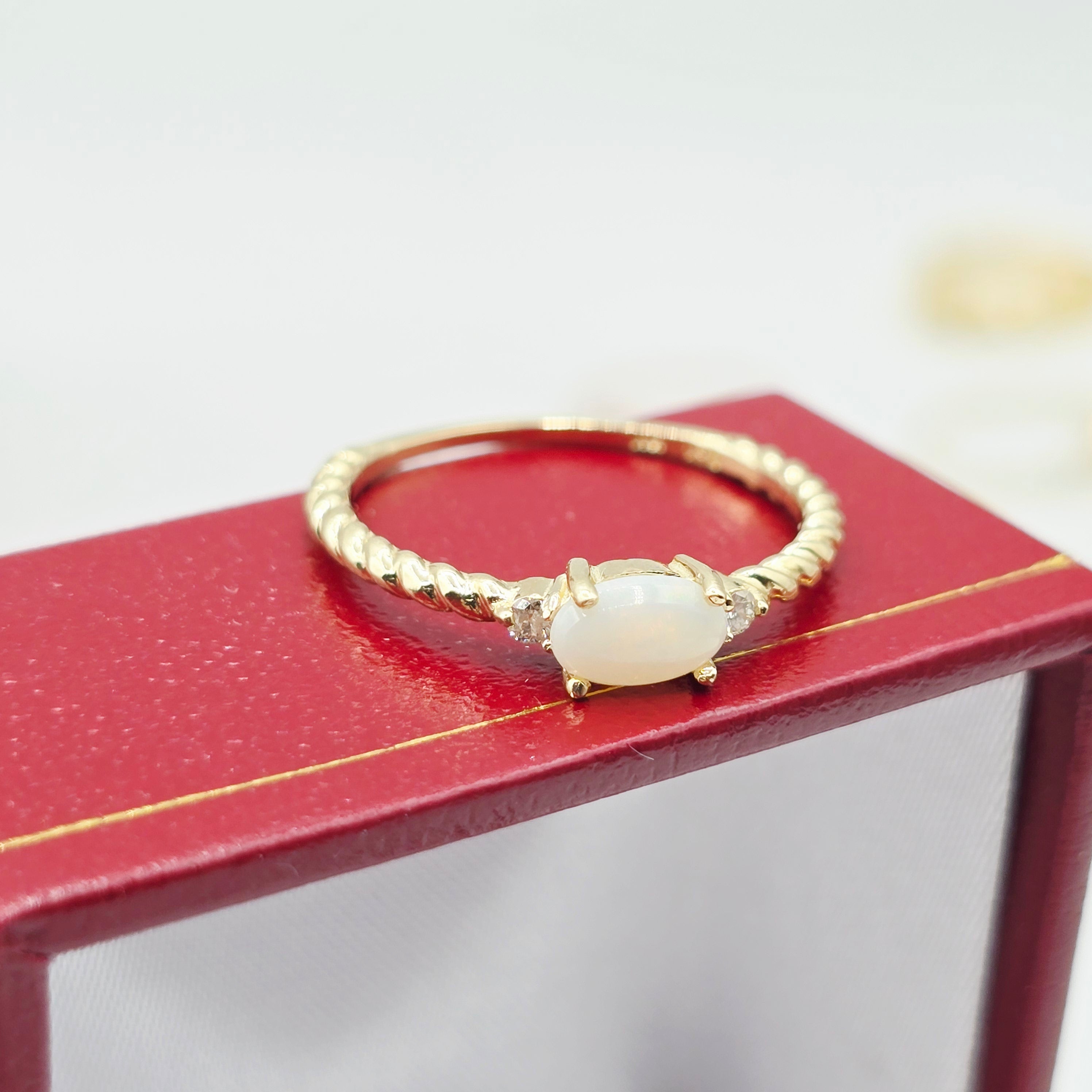 10K Yellow or White Gold Ring, Genuine 6x4mm Oval Gemstone and Diamond Accent, Dainty Birthstone Ring, Minimalist Fine Jewellery