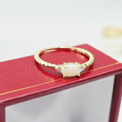 10K Yellow or White Gold Ring, Genuine 6x4mm Oval Gemstone and Diamond Accent, Dainty Birthstone Ring, Minimalist Fine Jewellery