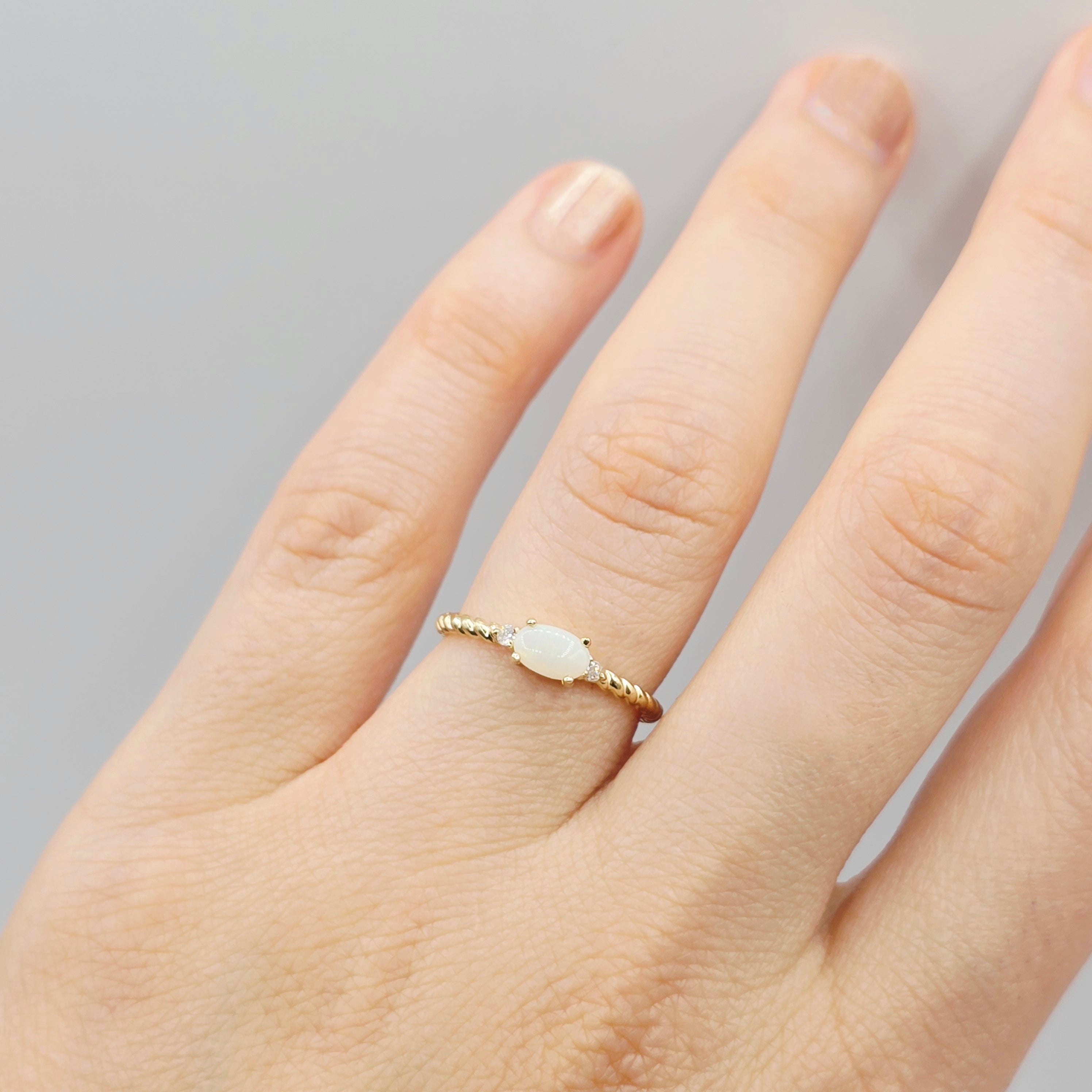 10K Yellow or White Gold Ring, Genuine 6x4mm Oval Gemstone and Diamond Accent, Dainty Birthstone Ring, Minimalist Fine Jewellery