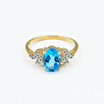 Gold Natural Gemstone Ring , 10K Solid Gold Genuine Gemstone 8x6mm Ring with Diamonds, Birthstone Ring, Rings Jewelry, Gift For Her