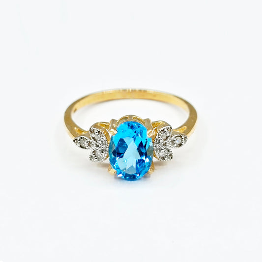 Gold Natural Gemstone Ring , 10K Solid Gold Genuine Gemstone 8x6mm Ring with Diamonds, Birthstone Ring, Rings Jewelry, Gift For Her