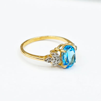 Gold Natural Gemstone Ring , 10K Solid Gold Genuine Gemstone 8x6mm Ring with Diamonds, Birthstone Ring, Rings Jewelry, Gift For Her