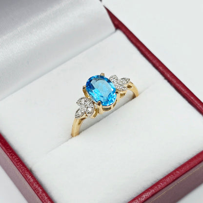 Gold Natural Gemstone Ring , 10K Solid Gold Genuine Gemstone 8x6mm Ring with Diamonds, Birthstone Ring, Rings Jewelry, Gift For Her