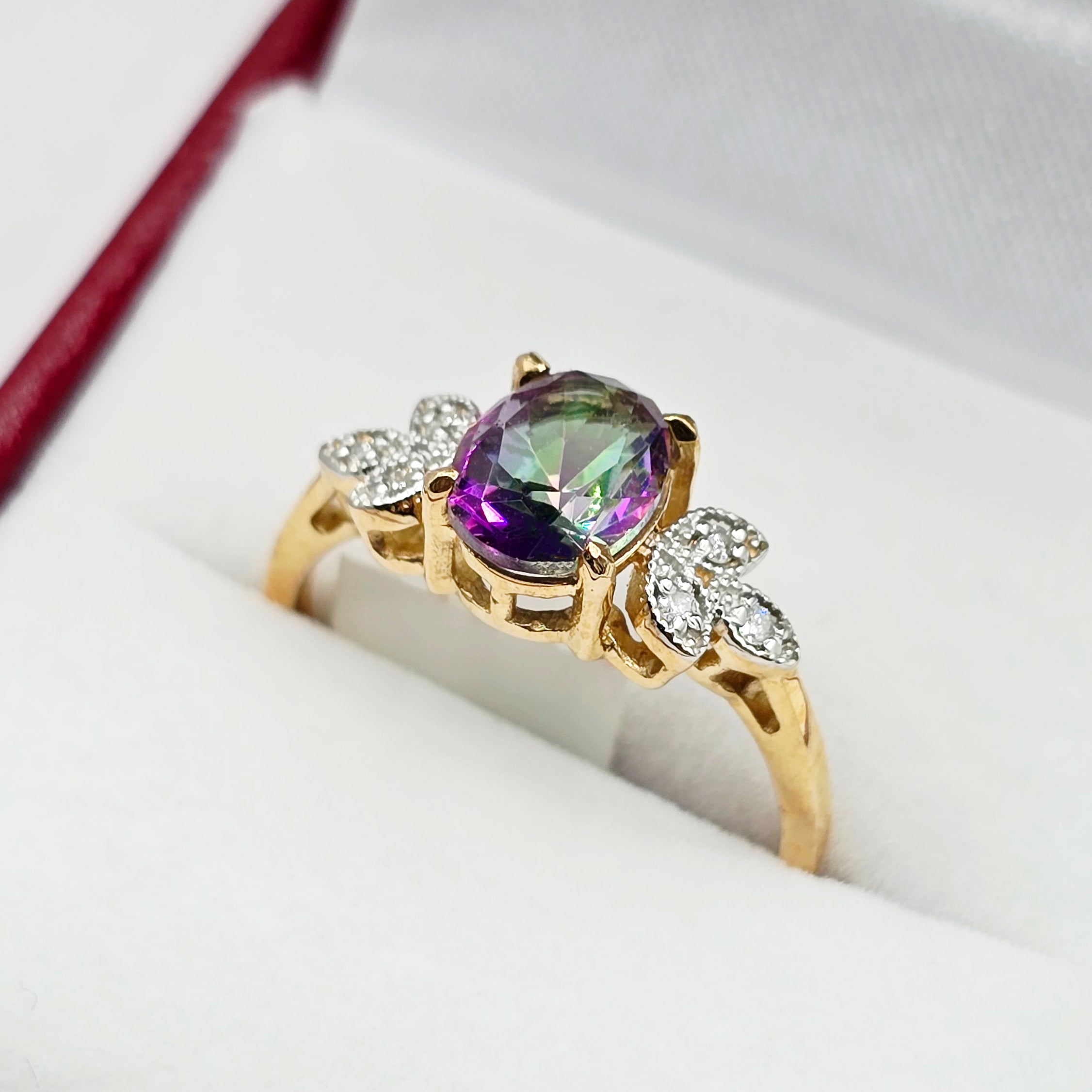 Gold Natural Gemstone Ring , 10K Solid Gold Genuine Gemstone 8x6mm Ring with Diamonds, Birthstone Ring, Rings Jewelry, Gift For Her