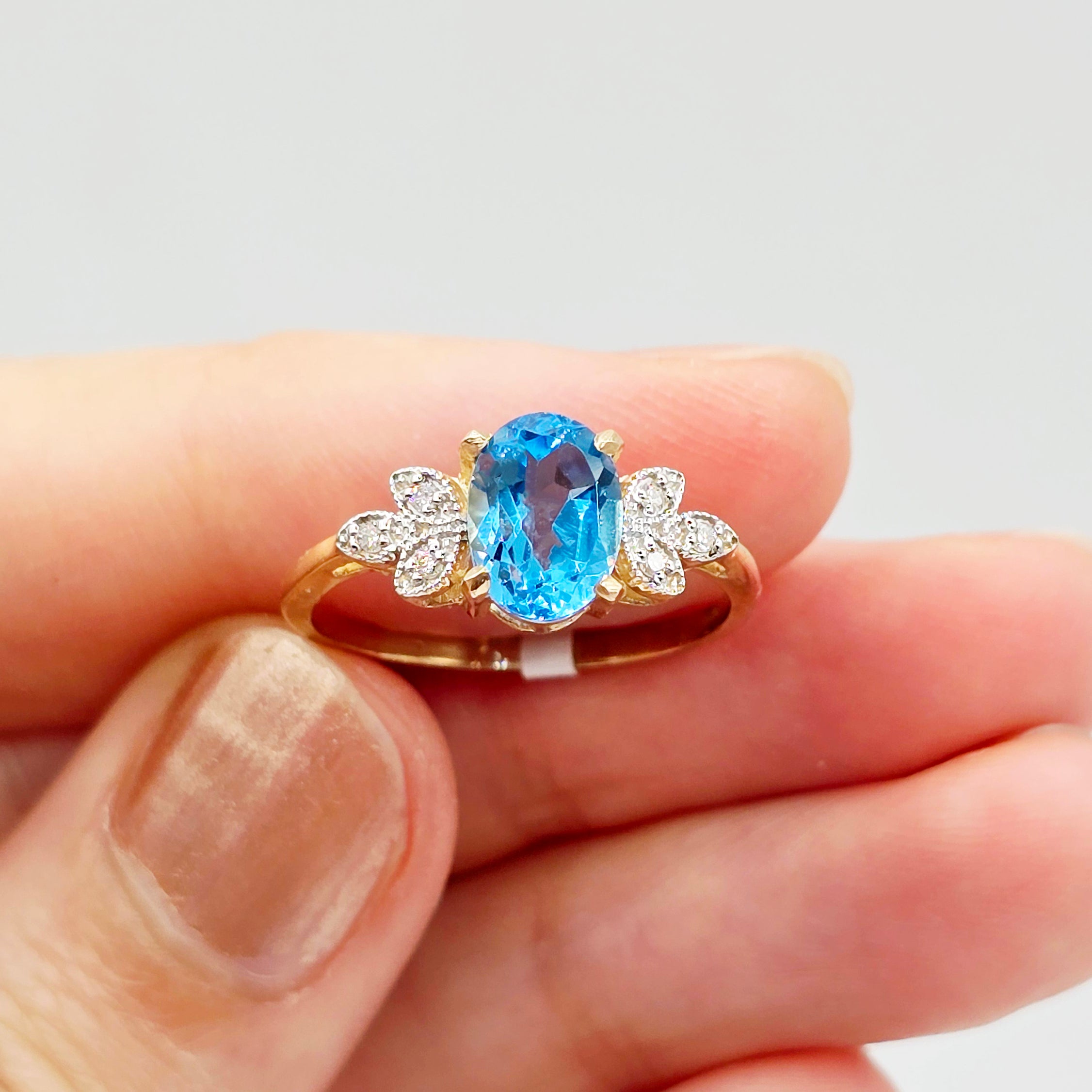 Gold Natural Gemstone Ring , 10K Solid Gold Genuine Gemstone 8x6mm Ring with Diamonds, Birthstone Ring, Rings Jewelry, Gift For Her