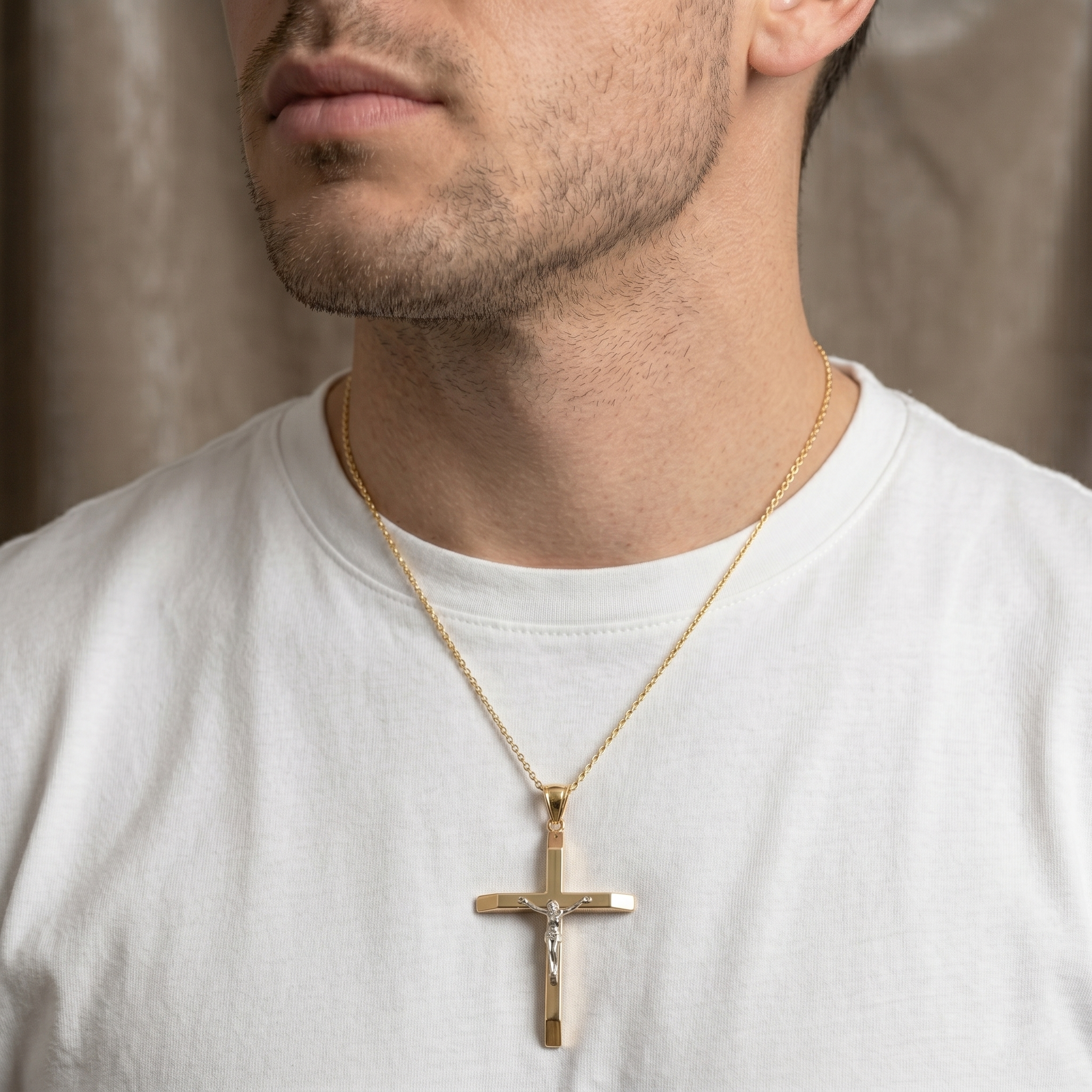 10k Yellow Gold Jesus Cross Pendant Necklace, Large Mens Jewelry