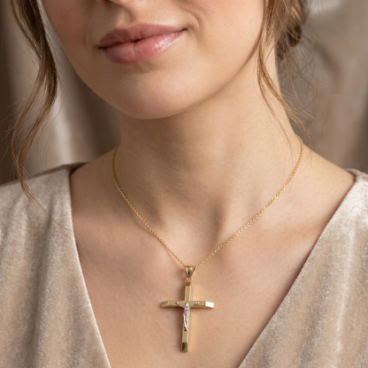 10k Yellow Gold Jesus Cross Pendant Necklace, Large Mens Jewelry