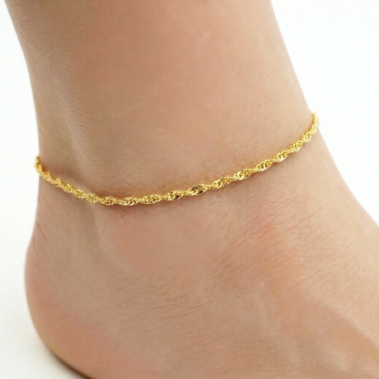 10K Solid Gold Singapore Anklet, Delicate Gold Foot Chain