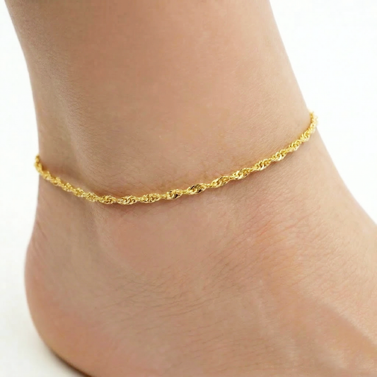 10K Solid Gold Singapore Anklet, Delicate Gold Foot Chain