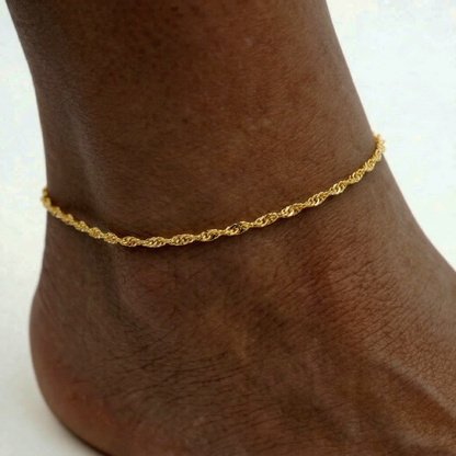 10K Solid Gold Singapore Anklet, Delicate Gold Foot Chain
