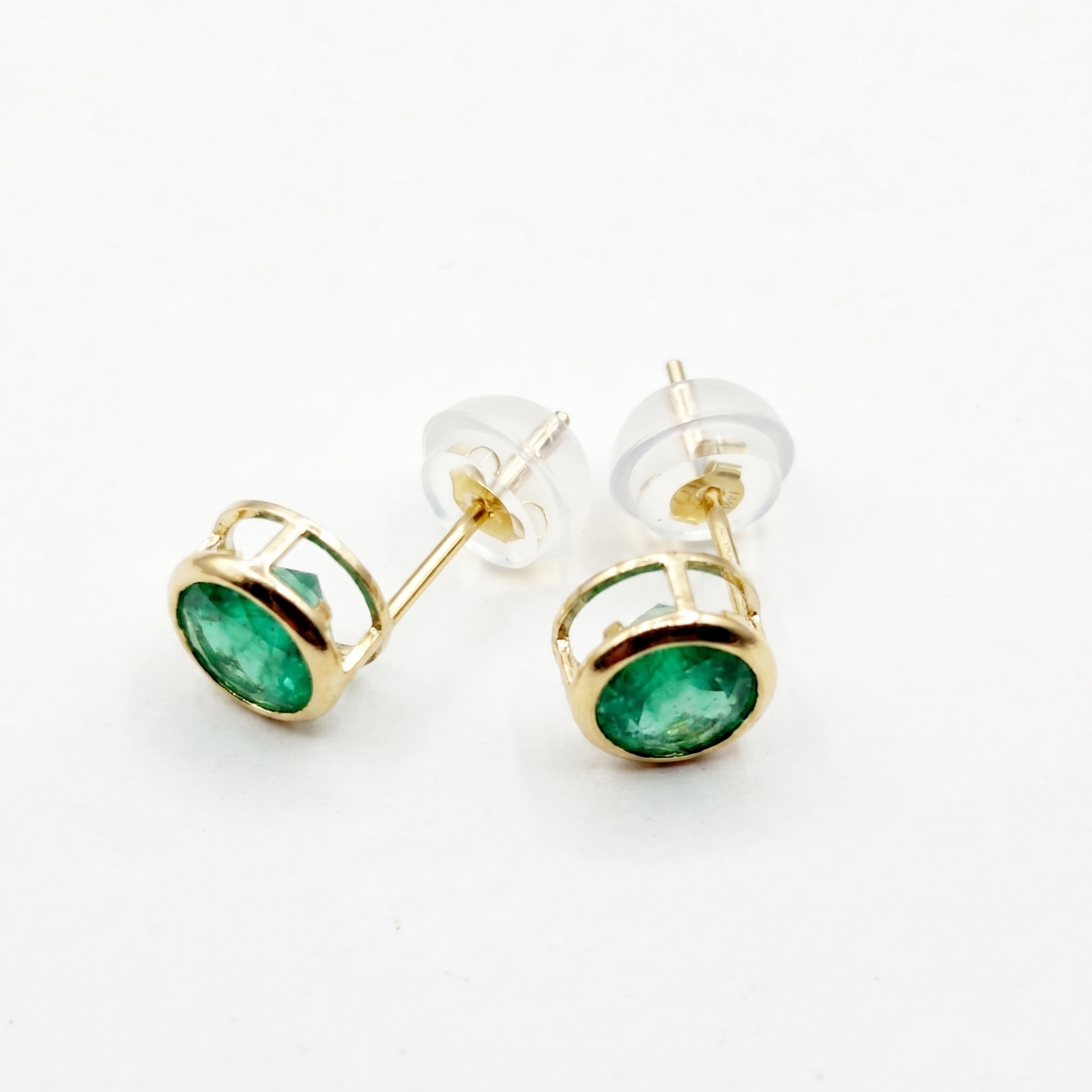14K Yellow Gold Natural Emerald Stud Earrings, Green Emerald 5mm Bezel Set, Minimalist Gold Earrings, May Birthstone Jewelry, Gift for Her