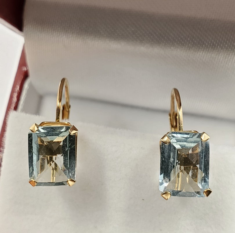 10K Yellow Gold Aquamarine(4ct) (8X6 mm) Earrings