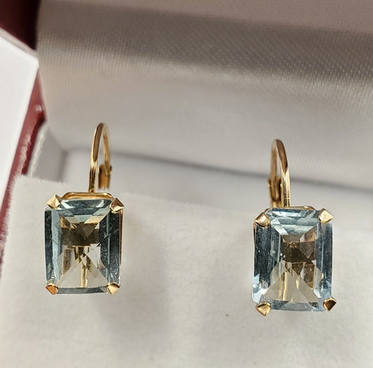 10K Yellow Gold Aquamarine(4ct) (8X6 mm) Earrings