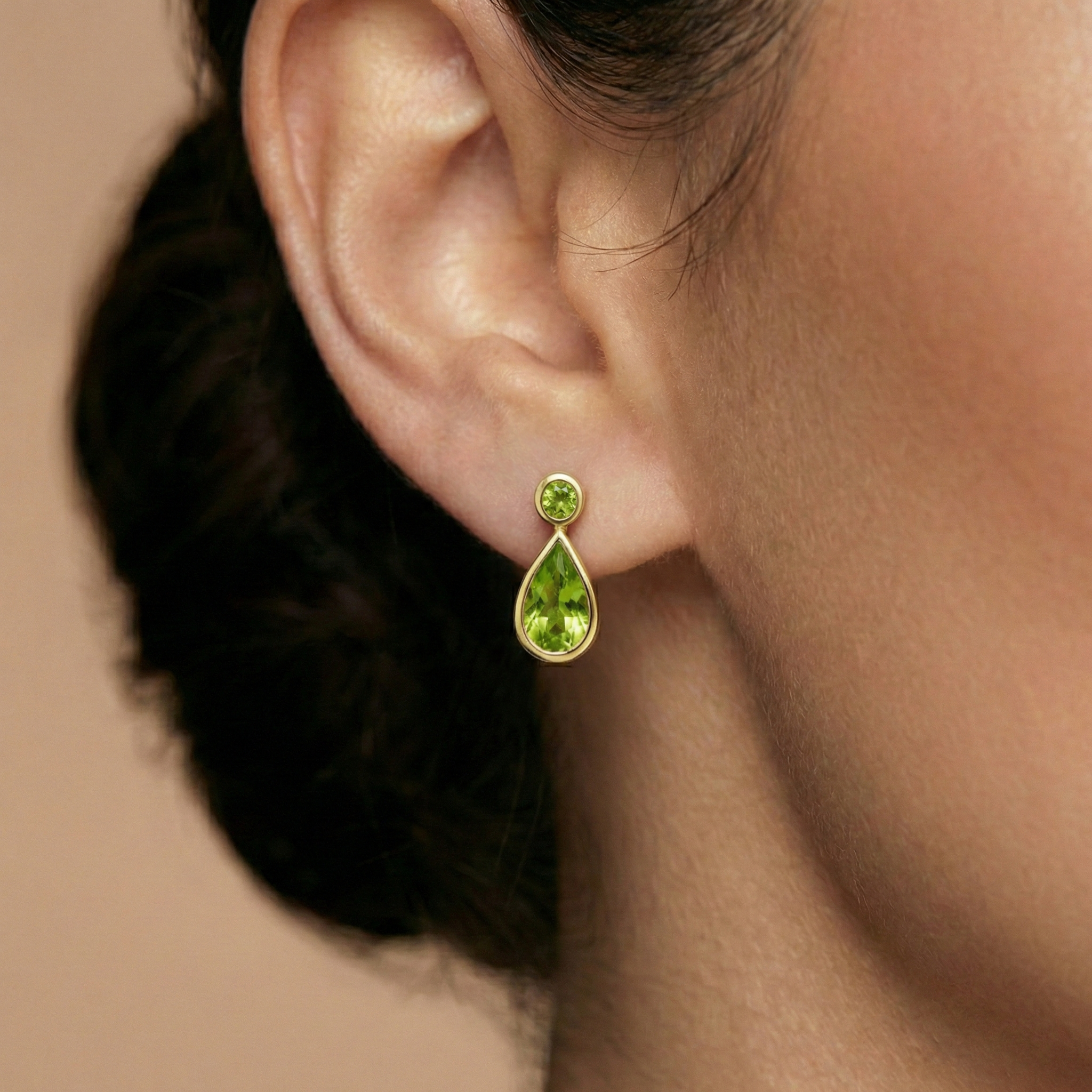 14k Yellow Gold Teardrop Peridot Stud Earrings, August Birthstone, Gift for Her