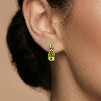 14k Yellow Gold Teardrop Peridot Stud Earrings, August Birthstone, Gift for Her