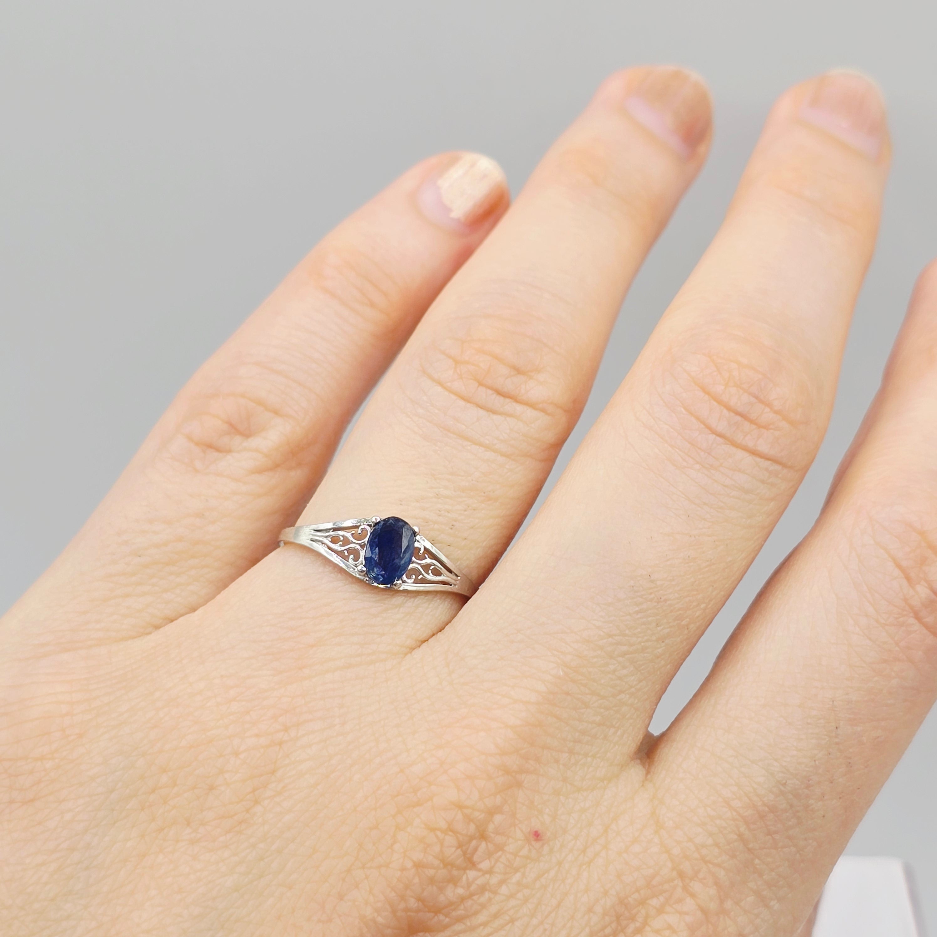 Gold Genuine Gemstone 6x4mm Ring, 10K White Gold Natural Oval Gems Classic Filigree Ring, Birthstone Rings for her, Gift for Lady