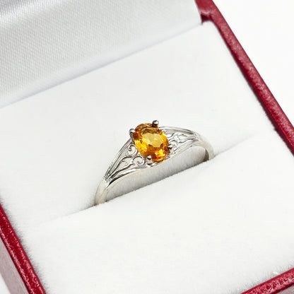Gold Genuine Gemstone 6x4mm Ring, 10K White Gold Natural Oval Gems Classic Filigree Ring, Birthstone Rings for her, Gift for Lady