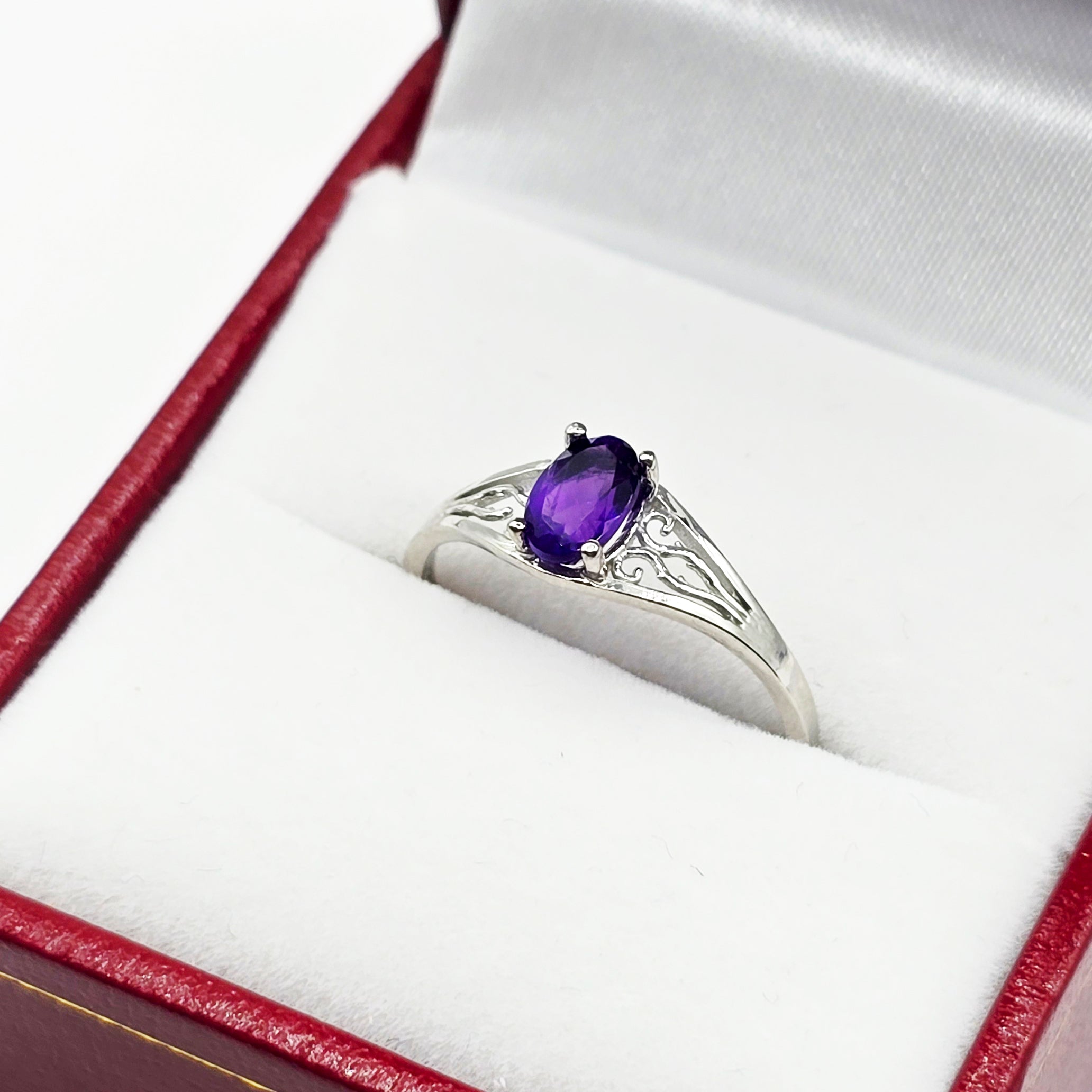 Gold Genuine Gemstone 6x4mm Ring, 10K White Gold Natural Oval Gems Classic Filigree Ring, Birthstone Rings for her, Gift for Lady