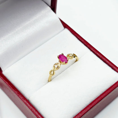 10K Gold Ring, 5x3mm Oval Genuine Gemstone & Diamond Accents, Dainty Birthstone Ring , Fine Jewellery Gift for Her, Dainty Engagement Ring