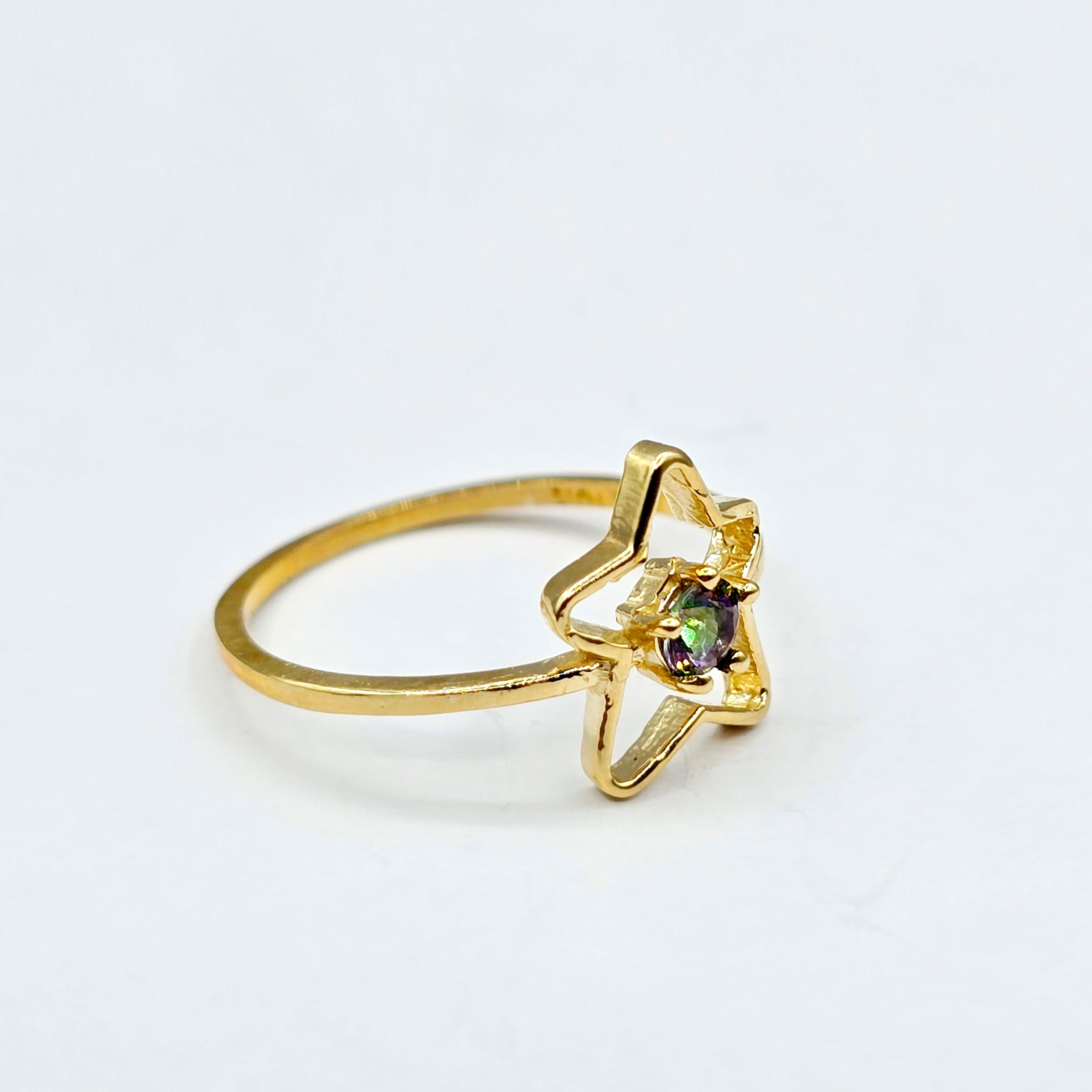 10K Yellow Gold Star Baby Ring, Genuine Gemstone 3mm Toddler Girl Jewellery Gift, Baby Ring, Kids Fine Jewellery