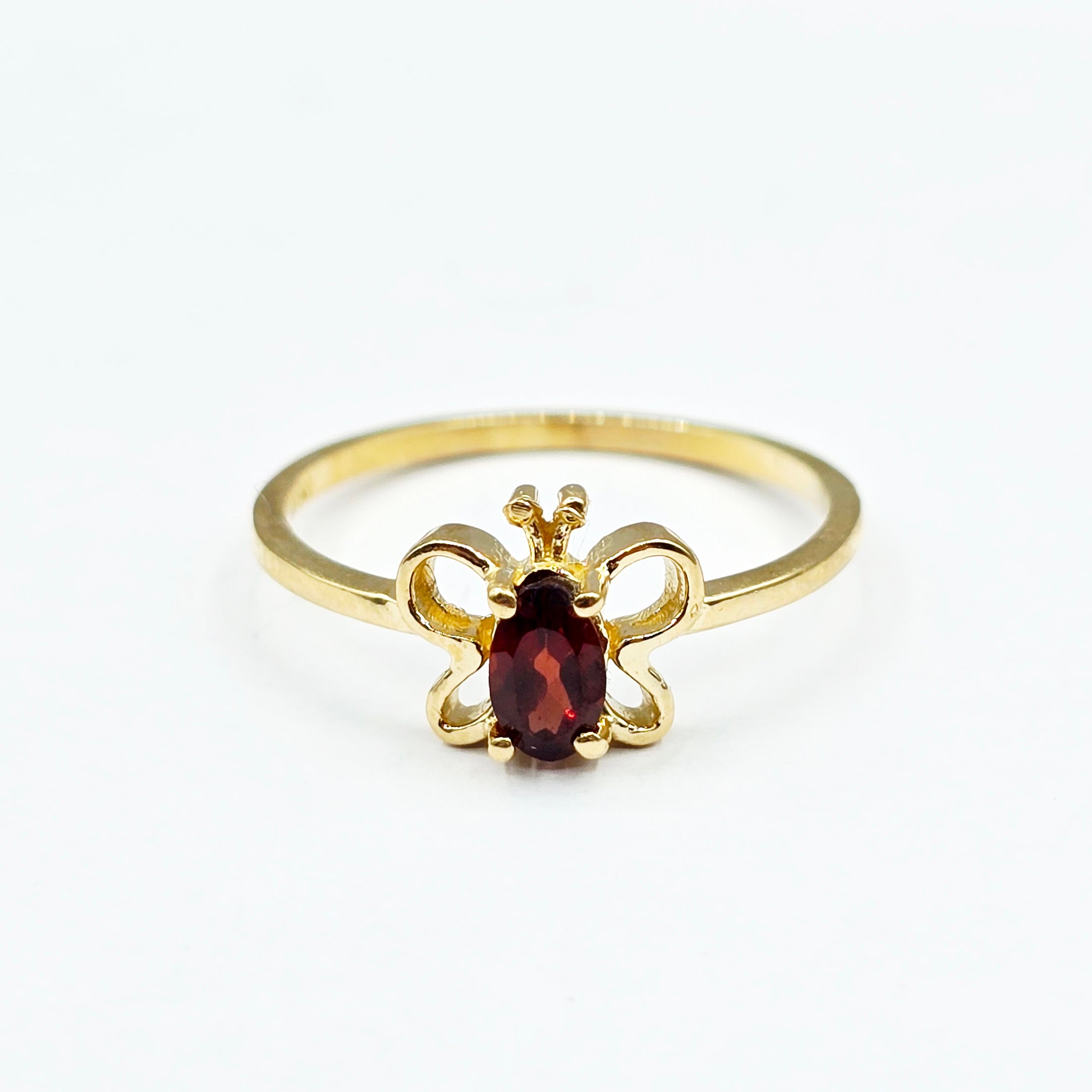 10K Yellow Gold Butterfly Baby Ring With 5x3mm Oval Genuine Gemstone, Ring For Baby, Gift For Baby, Kids Gemstone Ring, Child Gold Ring