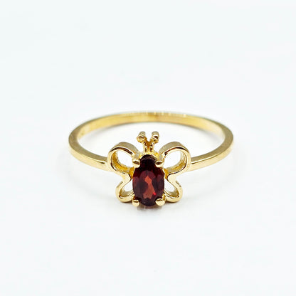 10K Yellow Gold Butterfly Baby Ring With 5x3mm Oval Genuine Gemstone, Ring For Baby, Gift For Baby, Kids Gemstone Ring, Child Gold Ring